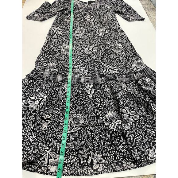 Vintage Mako Hawaii Womens Hawaiian Muumuu Dress 7/8 Black White Floral Ruffle - Picture 14 of 15